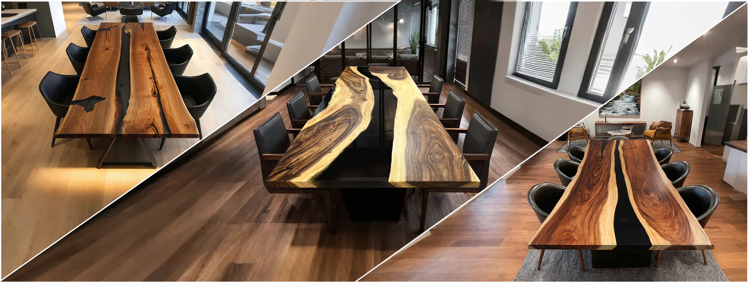 Seawavetable-High-end conference wood table with black epoxy river