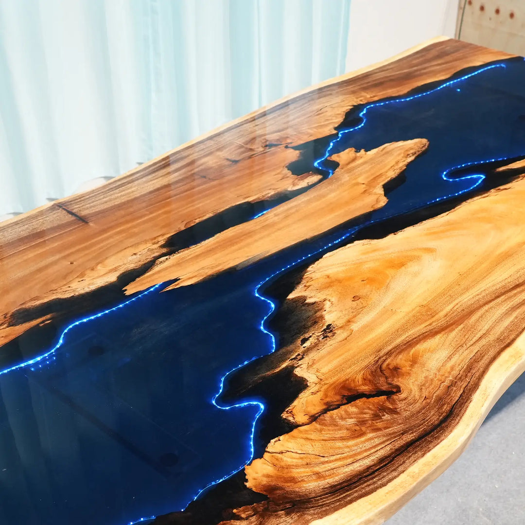 Seawavetable- bespoke live edge walnut LED epoxy river furniture