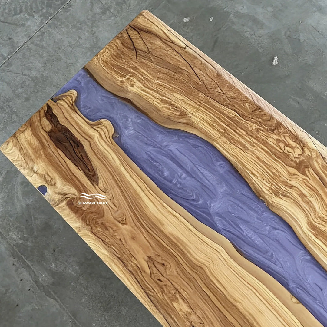 Olive Wood Purple Epoxy Dining Table – Matte Wood and Glossy Epoxy River Table CRT-299