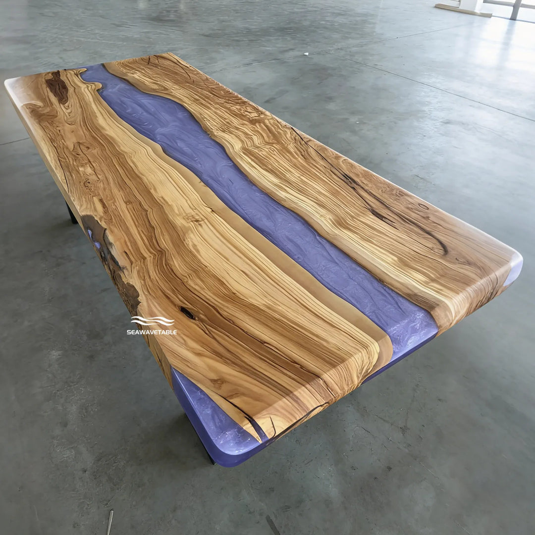 Olive Wood Purple Epoxy Dining Table – Matte Wood and Glossy Epoxy River Table CRT-299