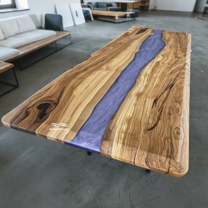 Olive Wood Purple Epoxy Dining Table – Matte Wood and Glossy Epoxy River Table CRT-299
