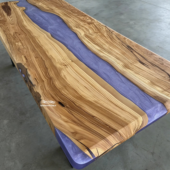 Olive Wood Purple Epoxy Dining Table – Matte Wood and Glossy Epoxy River Table CRT-299