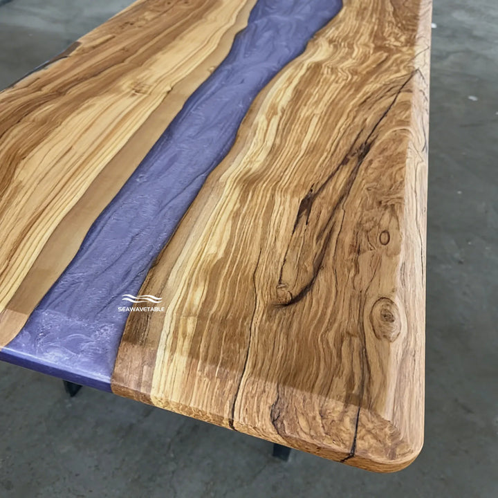 Olive Wood Purple Epoxy Dining Table – Matte Wood and Glossy Epoxy River Table CRT-299