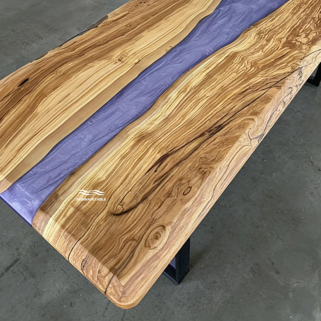 Olive Wood Purple Epoxy Dining Table – Matte Wood and Glossy Epoxy River Table CRT-299