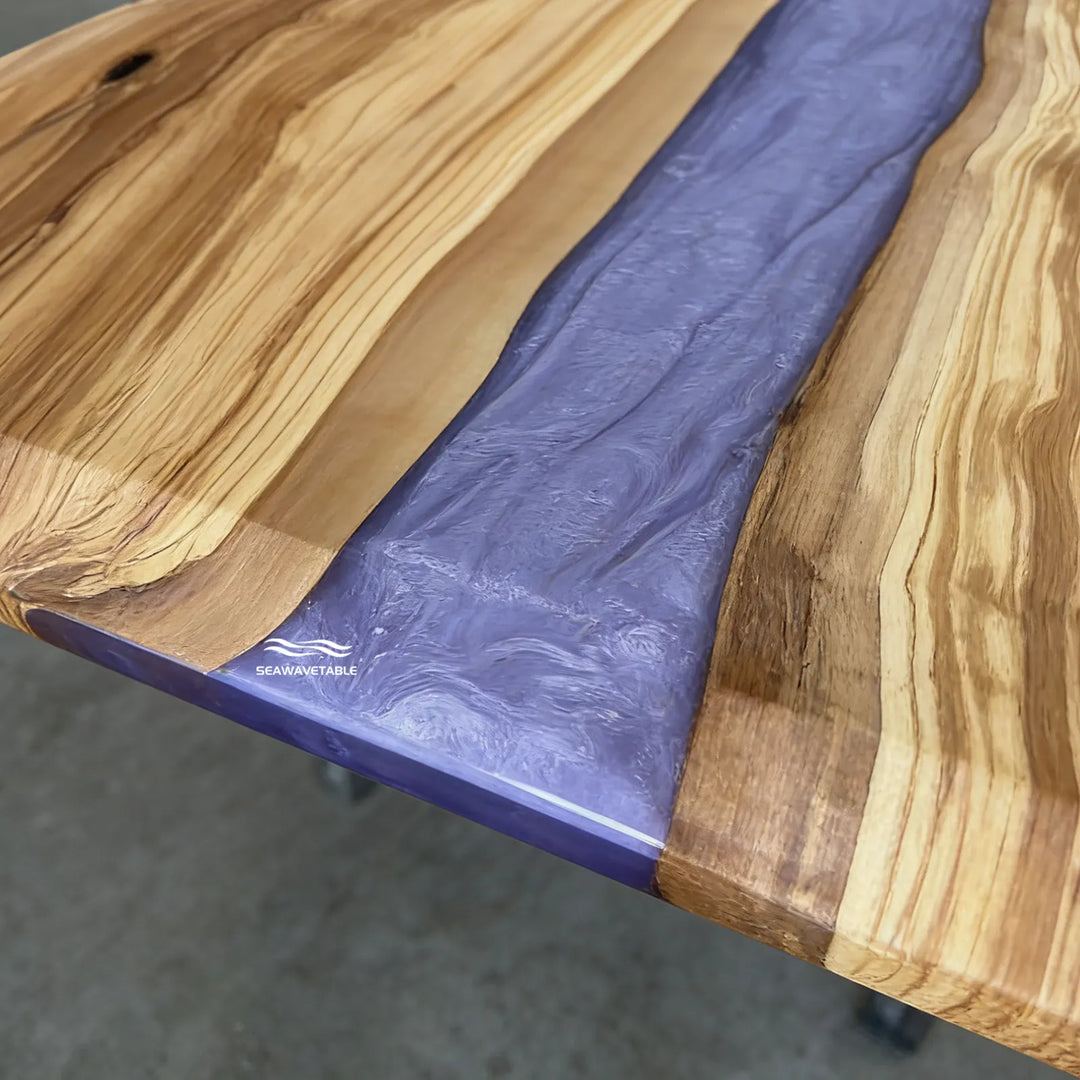 Olive Wood Purple Epoxy Dining Table – Matte Wood and Glossy Epoxy River Table CRT-299