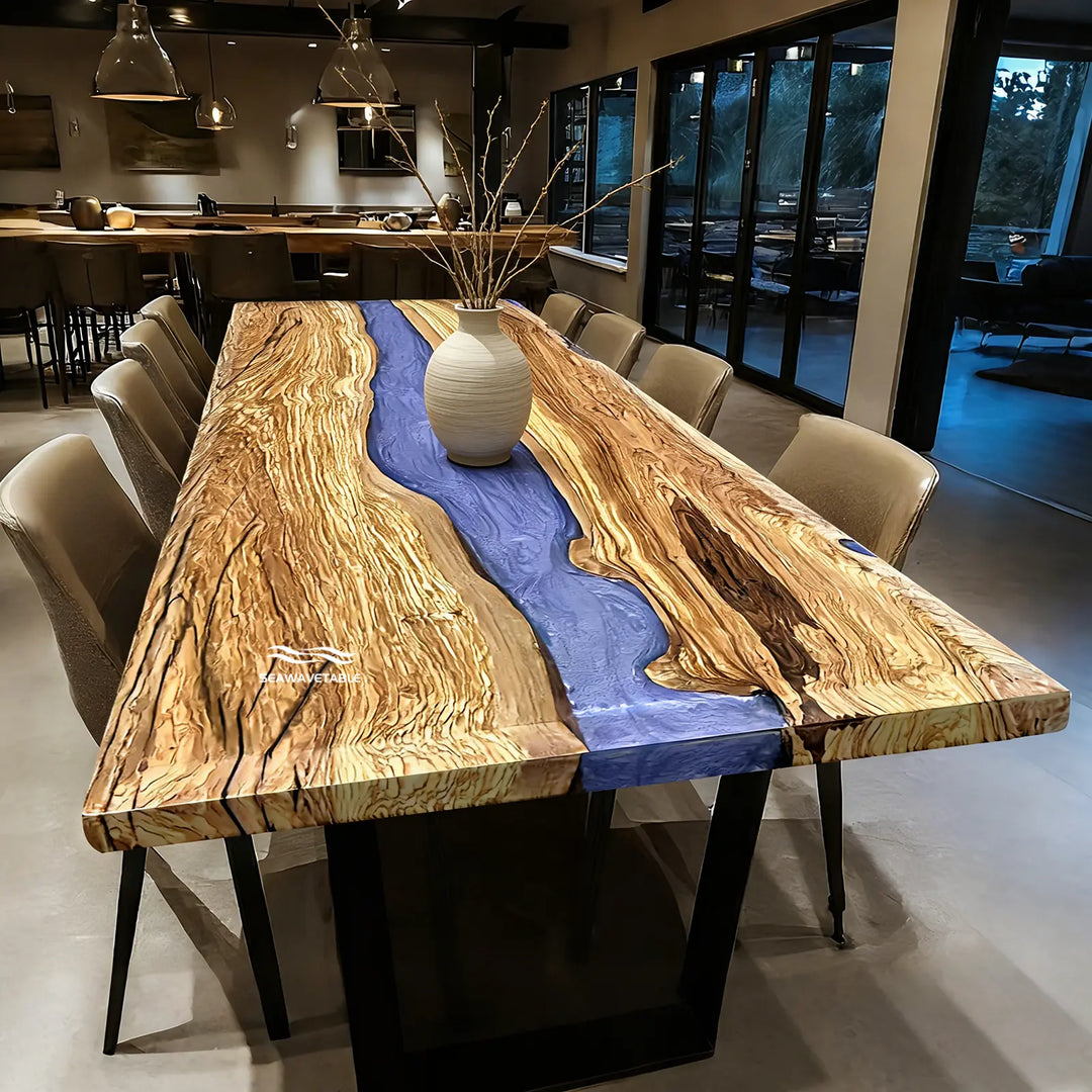 Olive Wood Purple Epoxy Dining Table – Matte Wood and Glossy Epoxy River Table CRT-299