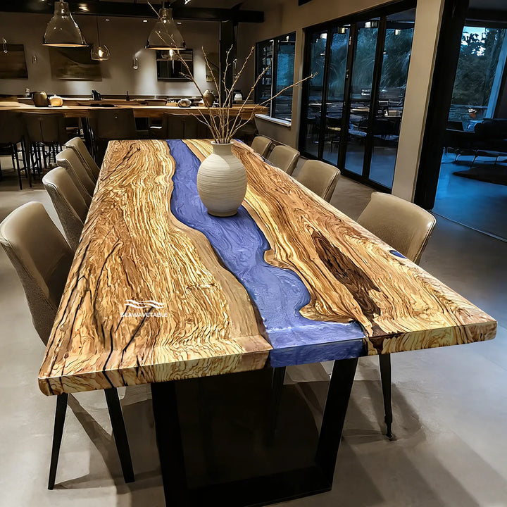 Olive Wood Purple Epoxy Dining Table – Matte Wood and Glossy Epoxy River Table CRT-299