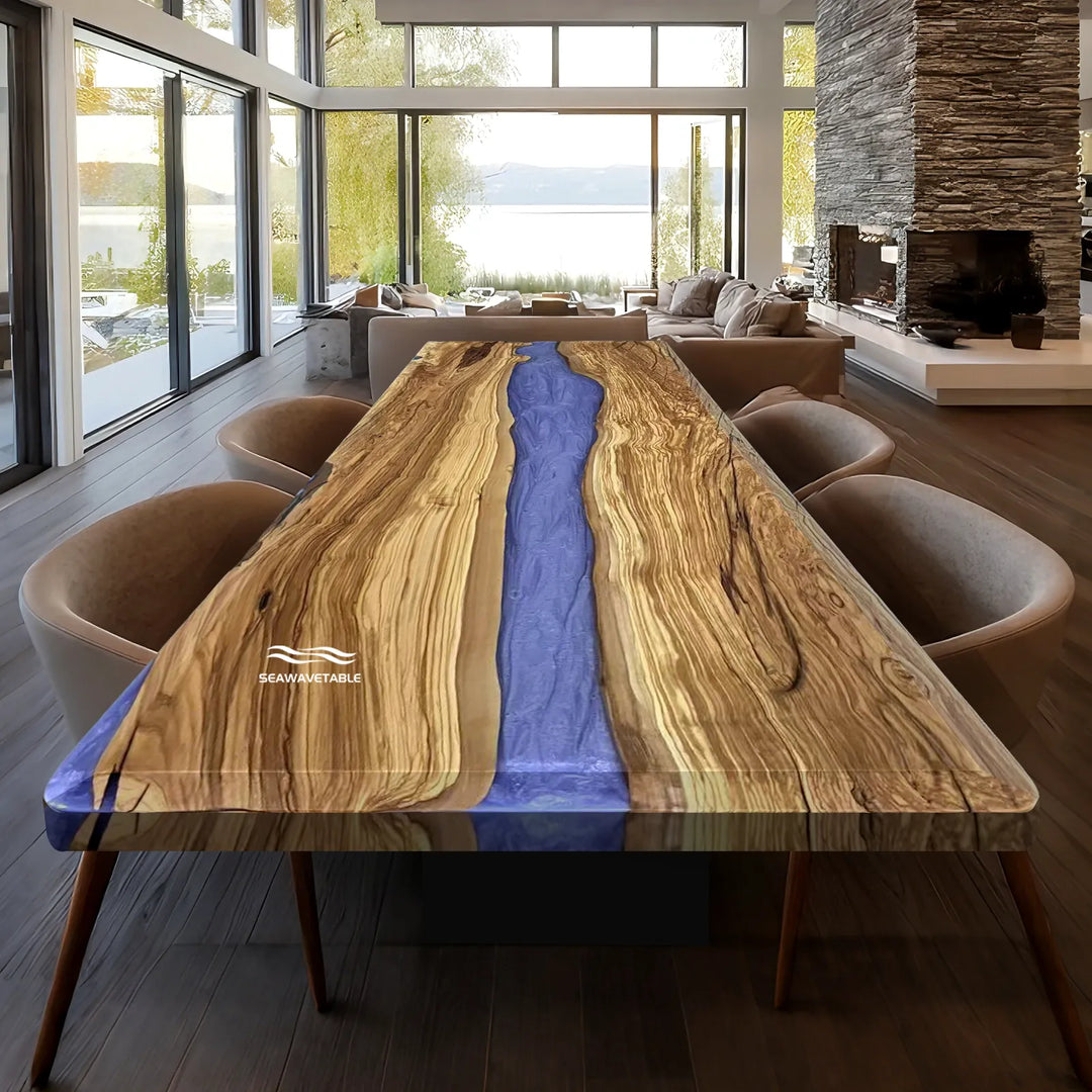 Olive Wood Purple Epoxy Dining Table – Matte Wood and Glossy Epoxy River Table CRT-299