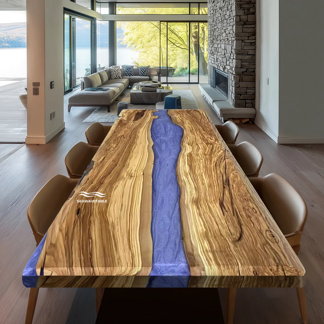 Olive Wood Purple Epoxy Dining Table – Matte Wood and Glossy Epoxy River Table CRT-299