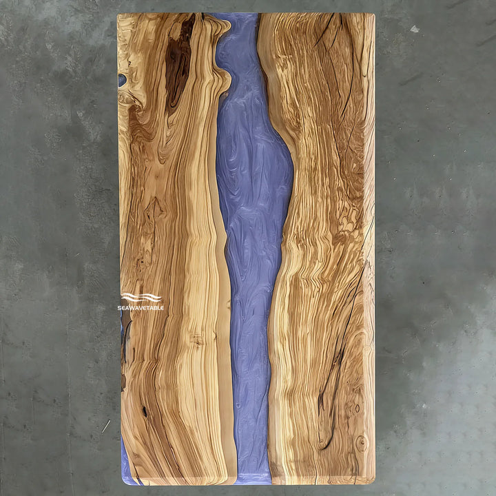 Olive Wood Purple Epoxy Dining Table – Matte Wood and Glossy Epoxy River Table CRT-299