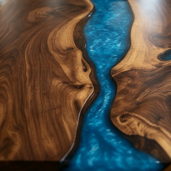 Seawavetable-Handmade luxury epoxy wood table, solid black walnut with full high-gloss polished finish