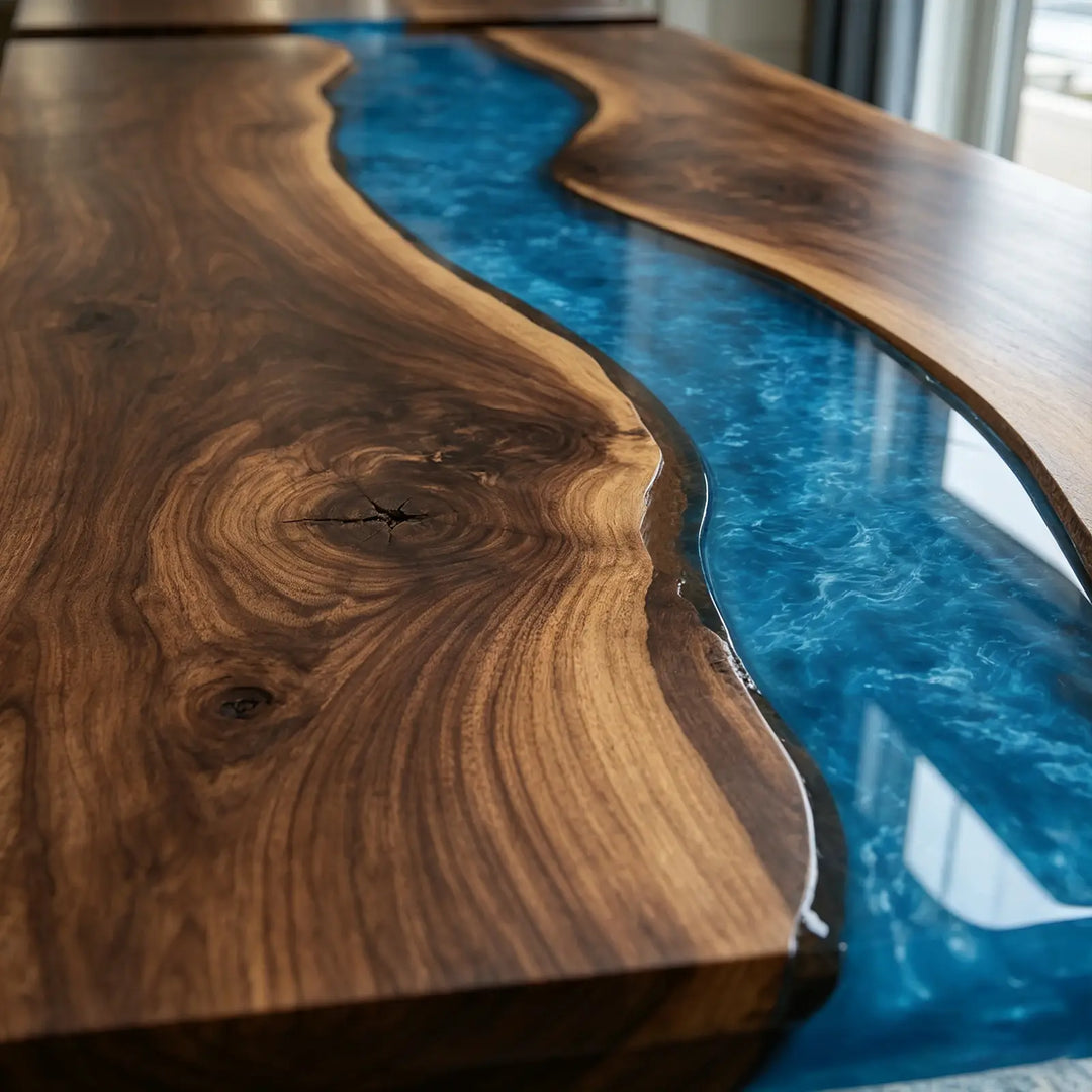 Seawavetable-Handmade luxury epoxy wood table, solid black walnut with full high-gloss polished finish