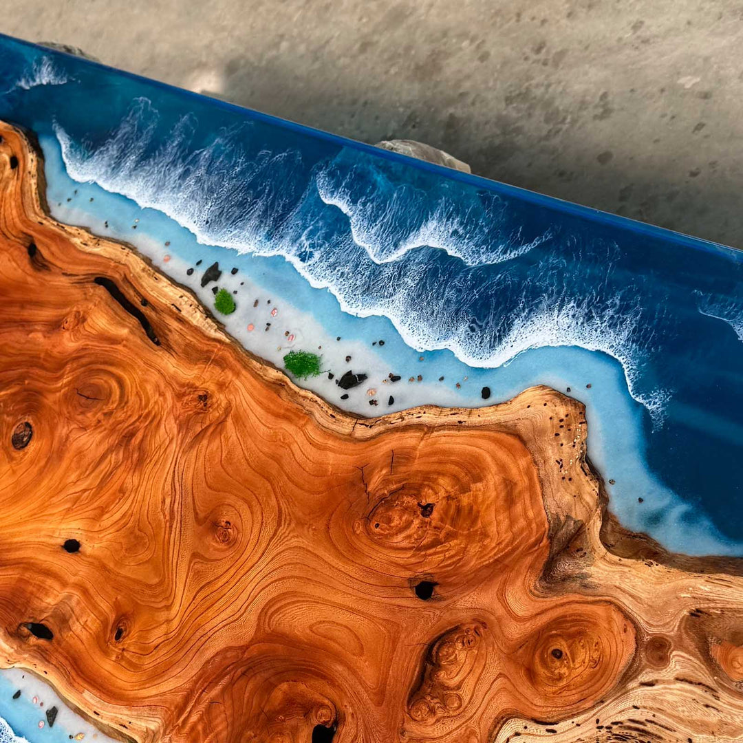 Seawavetable-Statement Coastal resin dining table in contemporary Georgia home