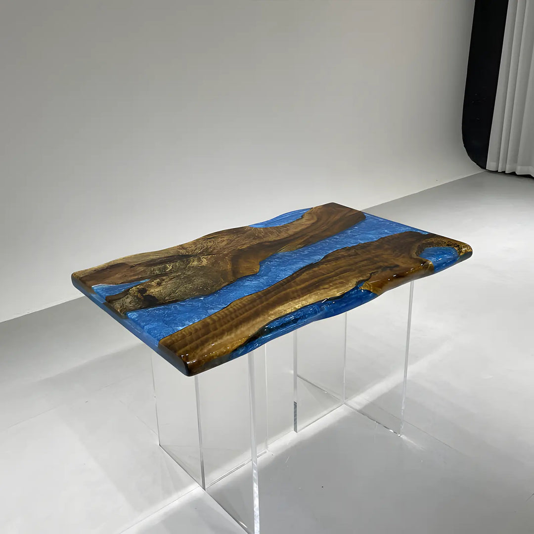 Seawavetable-Modern organic golden camphor epoxy table home dining room statement piece ready to ship