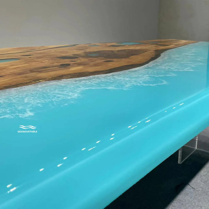 Seawavetable-Luxury coastal olive wood blue epoxy table
