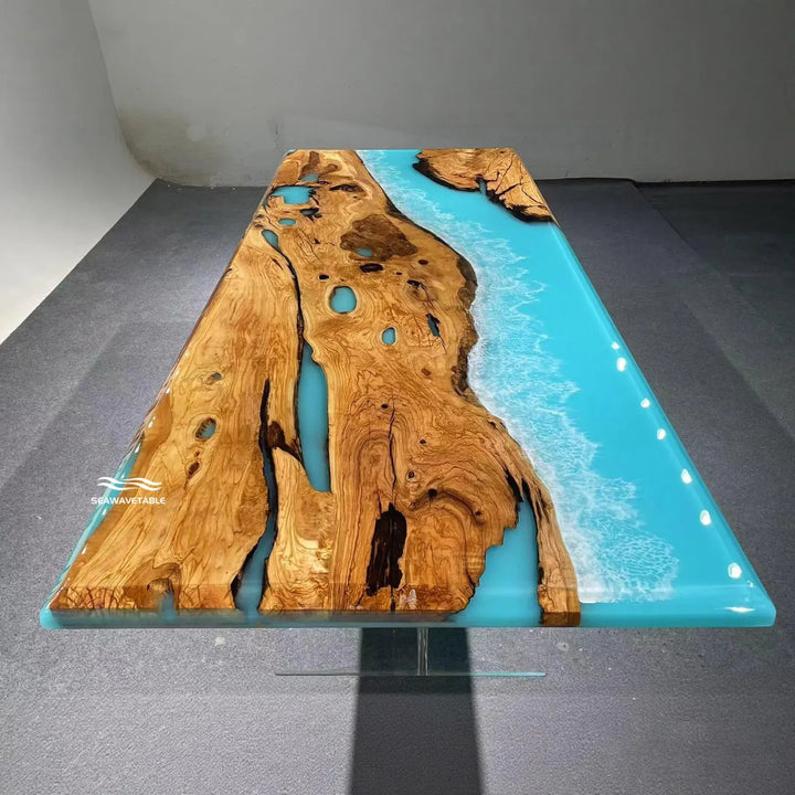 Seawavetable-Premium kiln-dried olive wood epoxy dining table