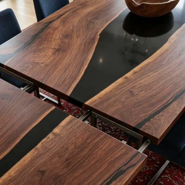 Seawavetable-Handmade luxury epoxy wood table, solid black walnut with full matte non-glare finish