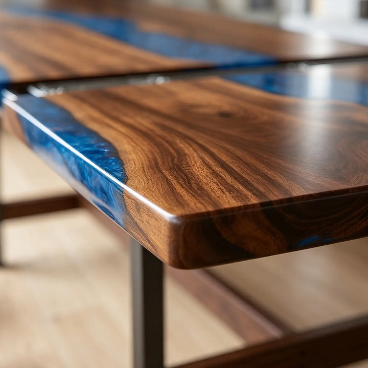 Seawavetable- premium kiln dried black walnut slab epoxy extendable dining furniture