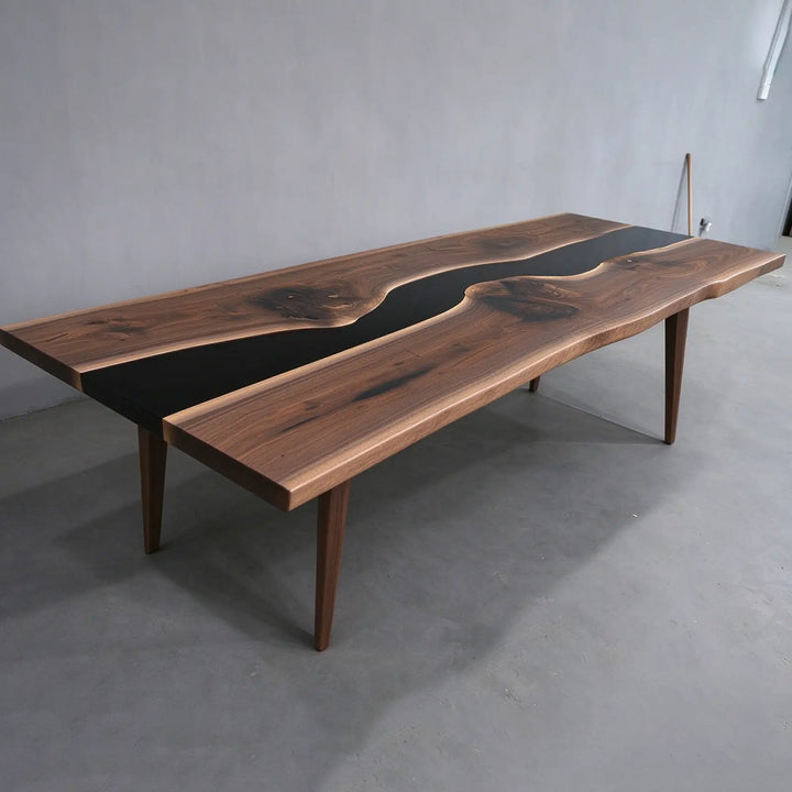 Seawavetable-Custom solid walnut epoxy table multi-use dining and conference desk