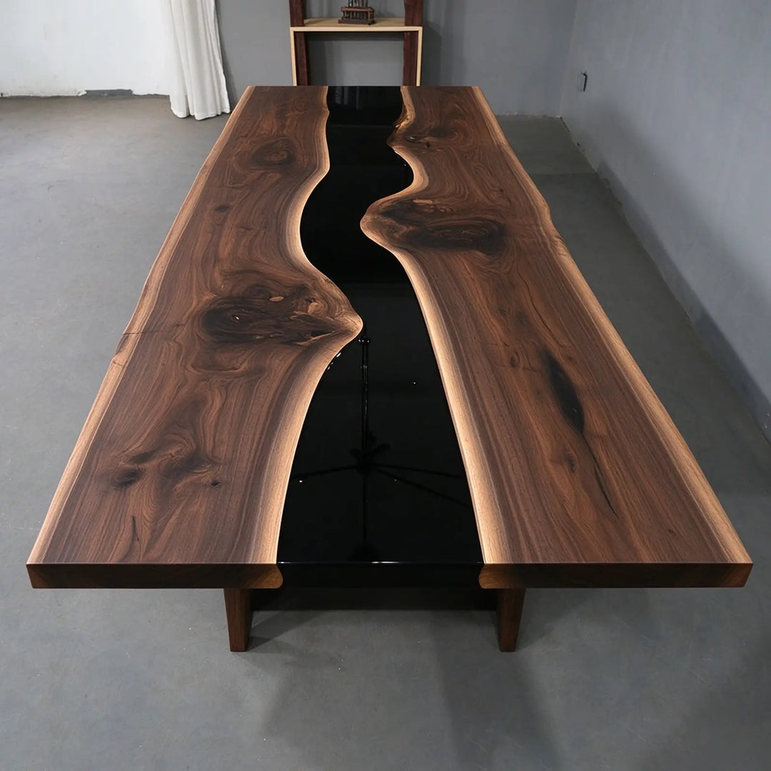 Seawavetable-Luxury black walnut epoxy conference table custom resin wood statement furniture