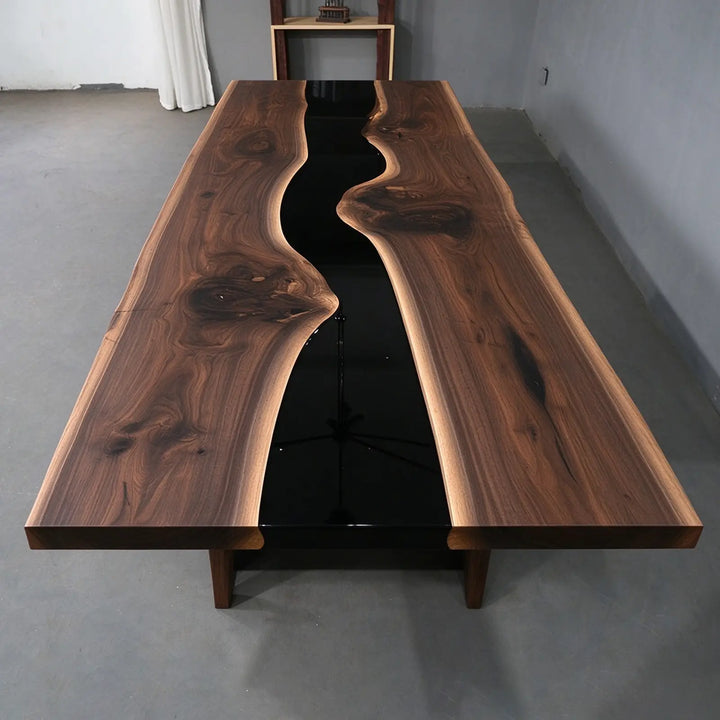 Seawavetable-Luxury black walnut epoxy conference table custom resin wood statement furniture