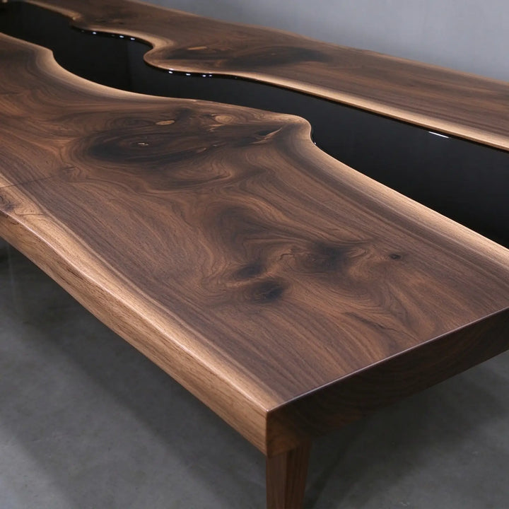 Seawavetable-Unique handmade black walnut resin dining table for family gatherings