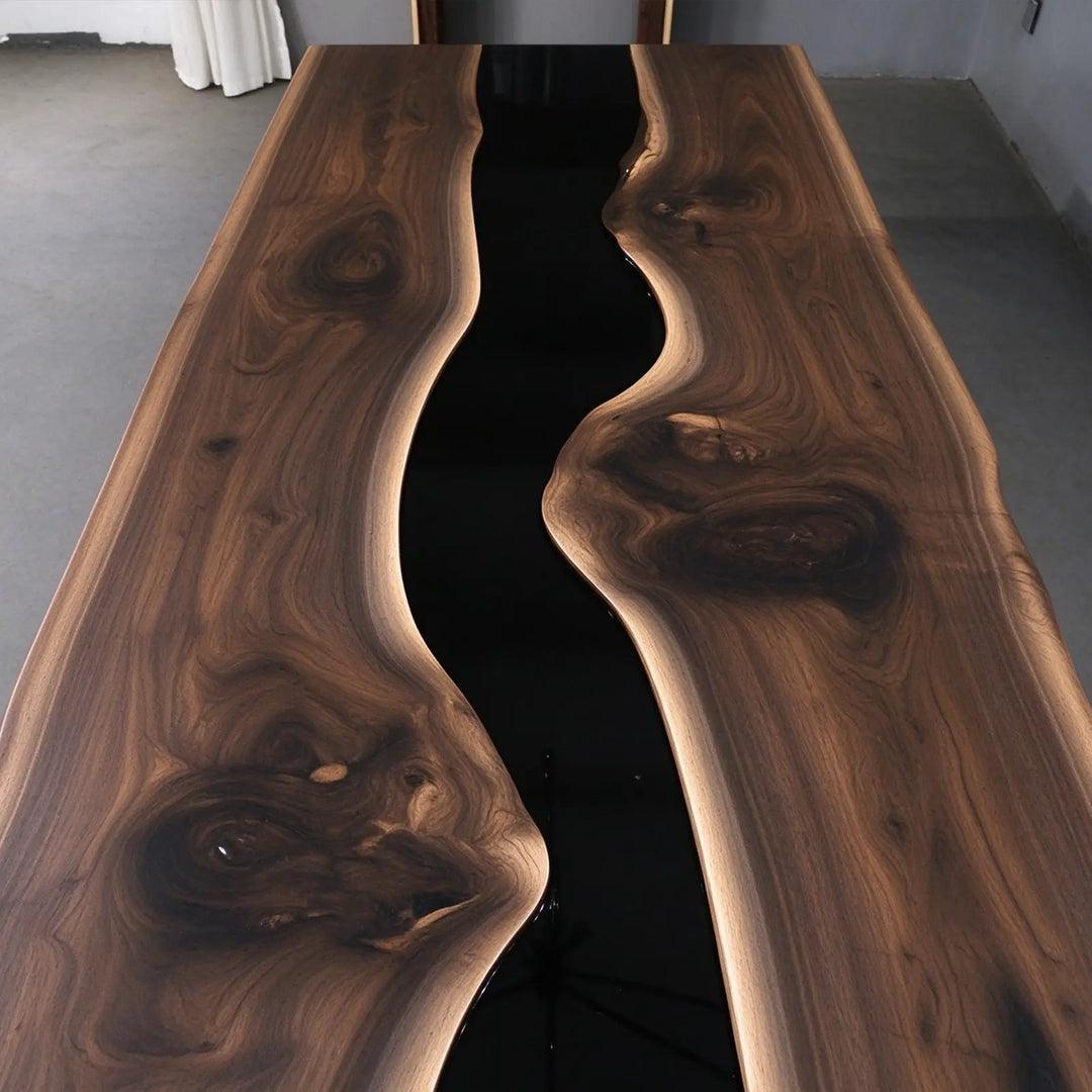 Seawavetable-Black walnut epoxy river boardroom table solid wood straight edge design