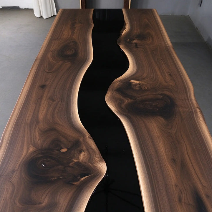 Seawavetable-Black walnut epoxy river boardroom table solid wood straight edge design
