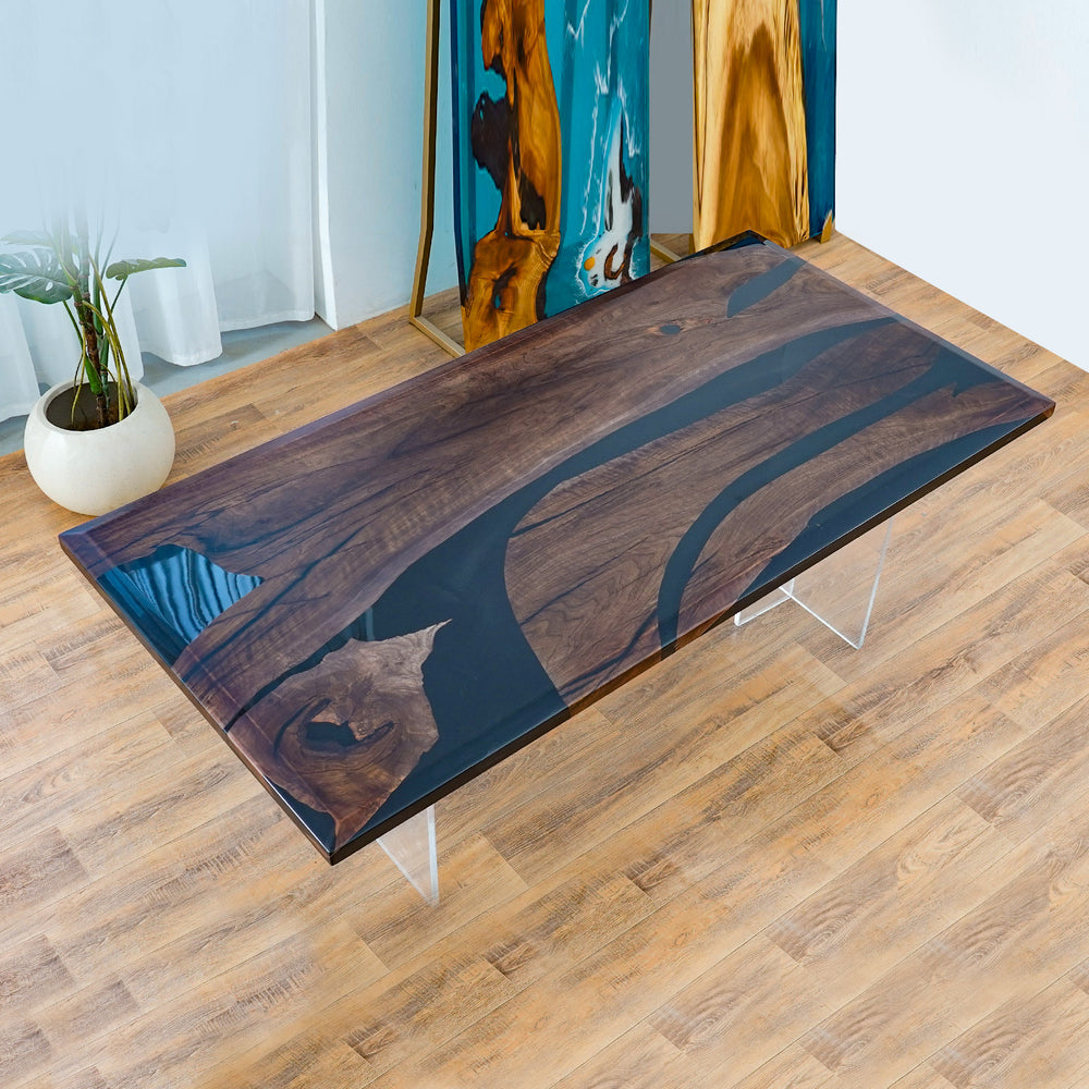 Seawavetable-40x80 inch custom dining table made of walnut and black epoxy