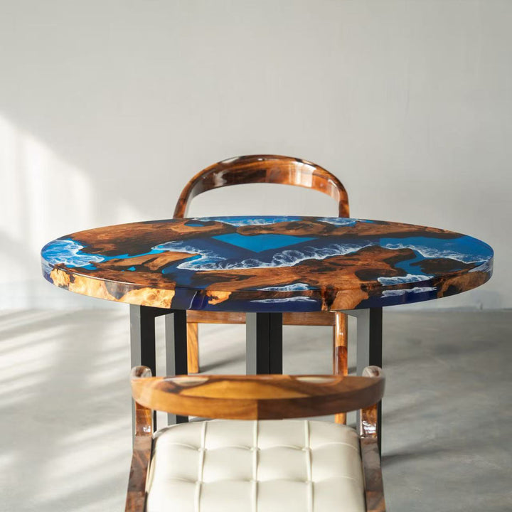 Seawavetable-Contemporary Olive Wood Coffee Table with Ocean Wave Resin and High-Gloss Finish