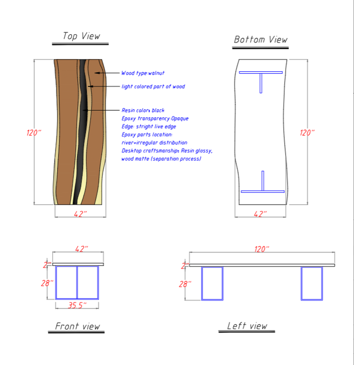 Seawavetable-Elegant walnut and resin river table design
