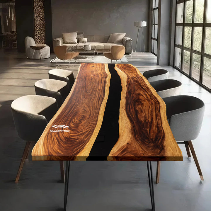 Seawavetable-Live edge walnut epoxy river table