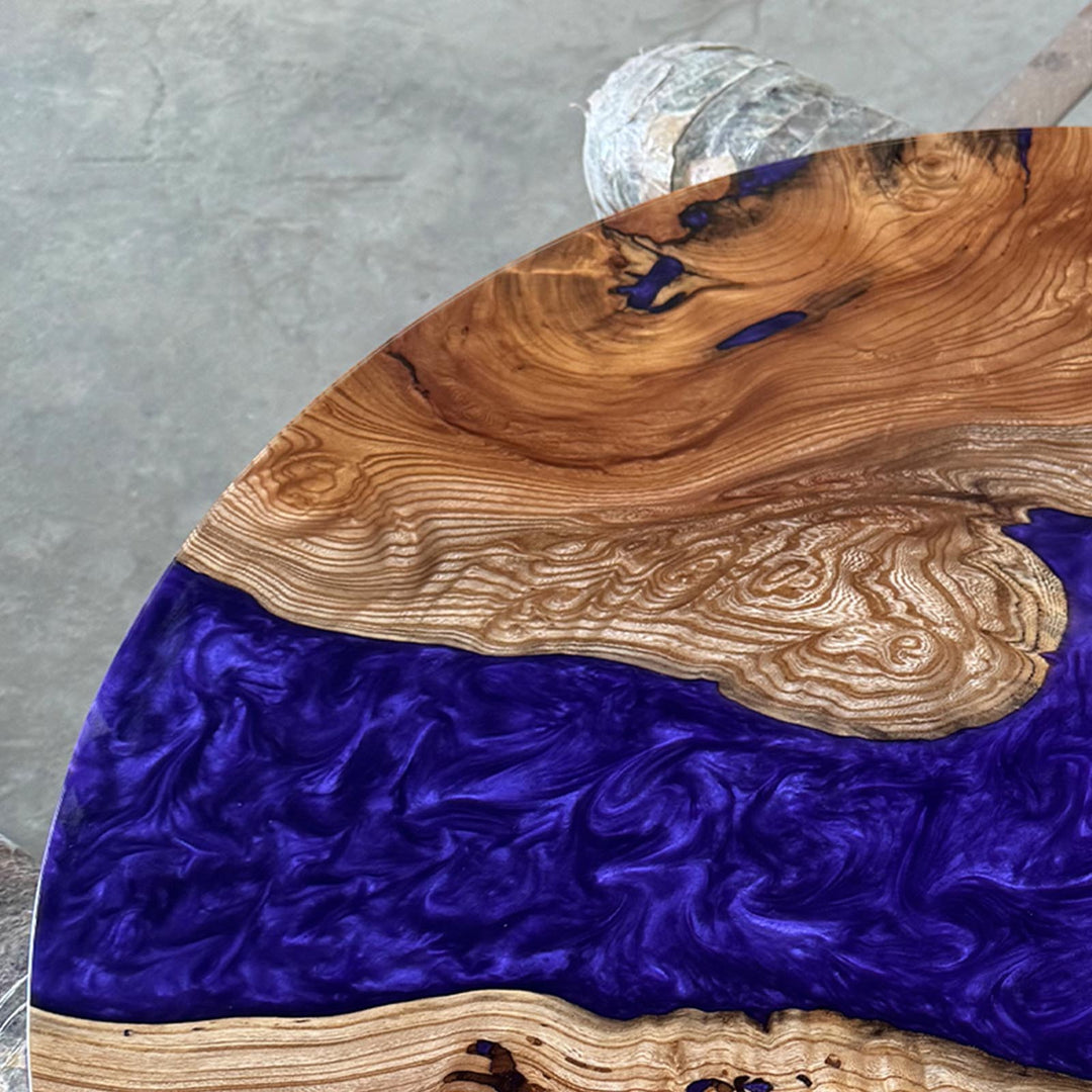 Seawavetable-Contemporary Round Table with Solid Beech Wood and Blue Resin River – Ohio Crafted