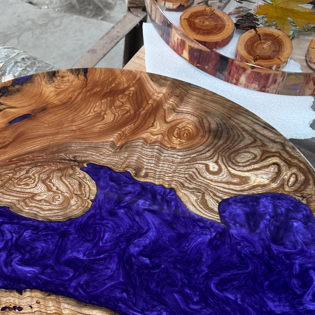 Seawavetable-Ohio-Made Ultra-Saturated Royal Blue Resin River Table with Beech Wood