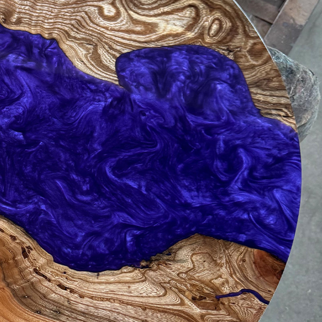 Seawavetable-Luxury Artisan Round Table with Blue Resin River and Beech Wood – Ohio Crafted