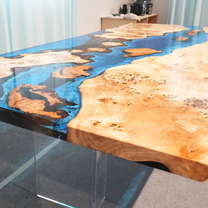 Seawavetable-large epoxy river dining table poplar cunninghamia wood burl for dining room conference room decor
