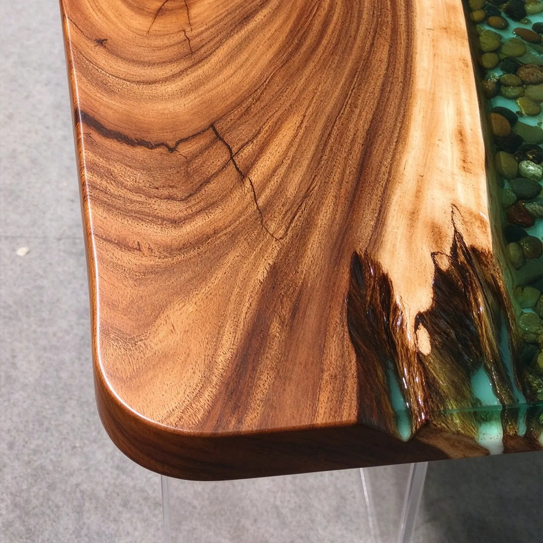 Seawavetable-Ready to ship walnut epoxy dining table rounded live edge design