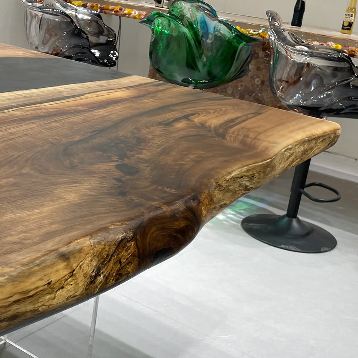 Seawavetable-luxury boardroom epoxy table black walnut with two pop-up power outlets