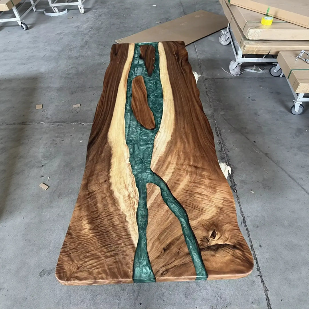 Seawavetable- large live edge walnut epoxy dining table 32x96 inch