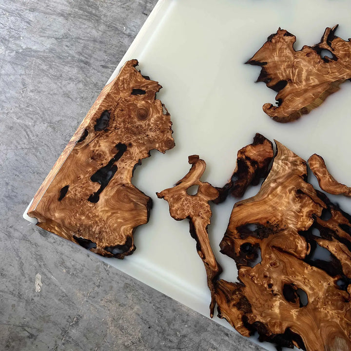 Seawavetable-beveled edge cunninghamia wood burl epoxy table high gloss polished surface