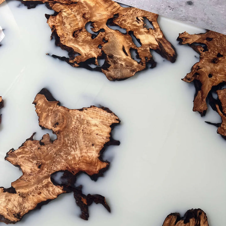 Seawavetable-high gloss finish cunninghamia burl epoxy table with silky resin details