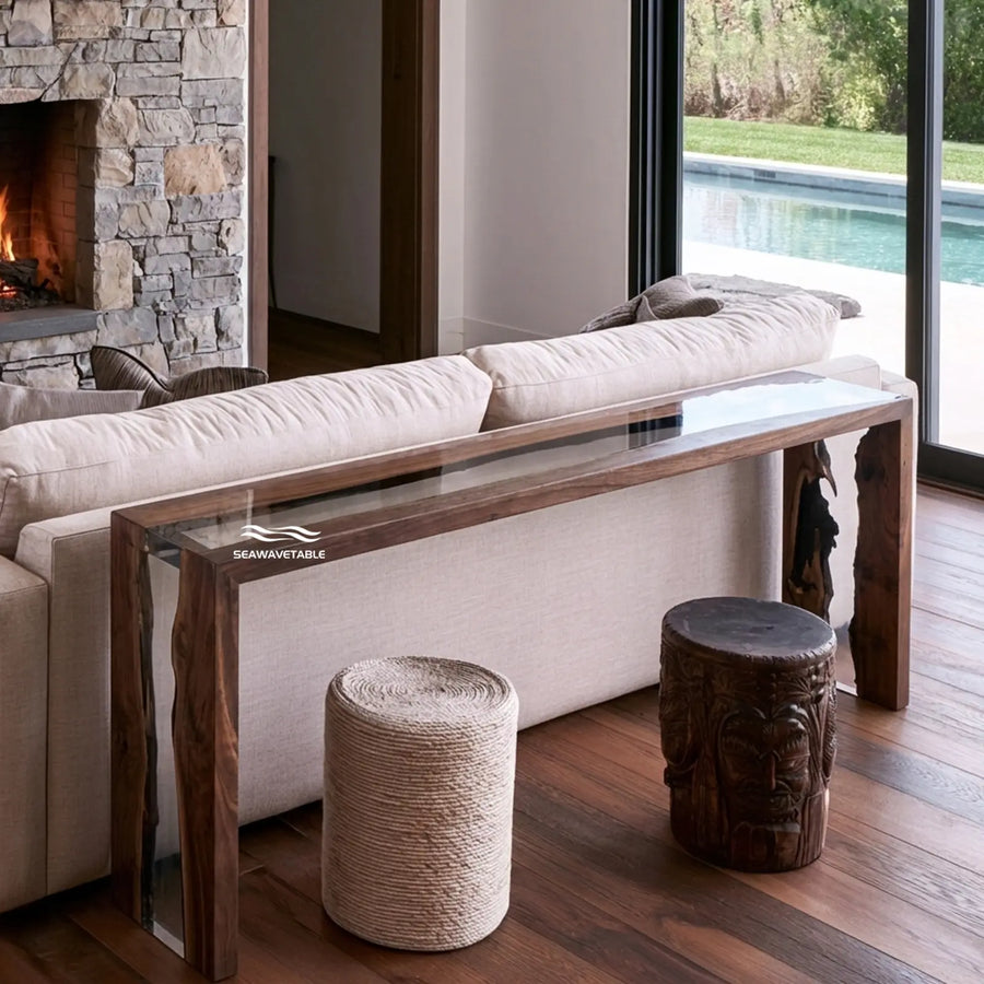 Seawavetable‑black‑walnut‑double‑waterfall‑clear‑epoxy‑console‑table