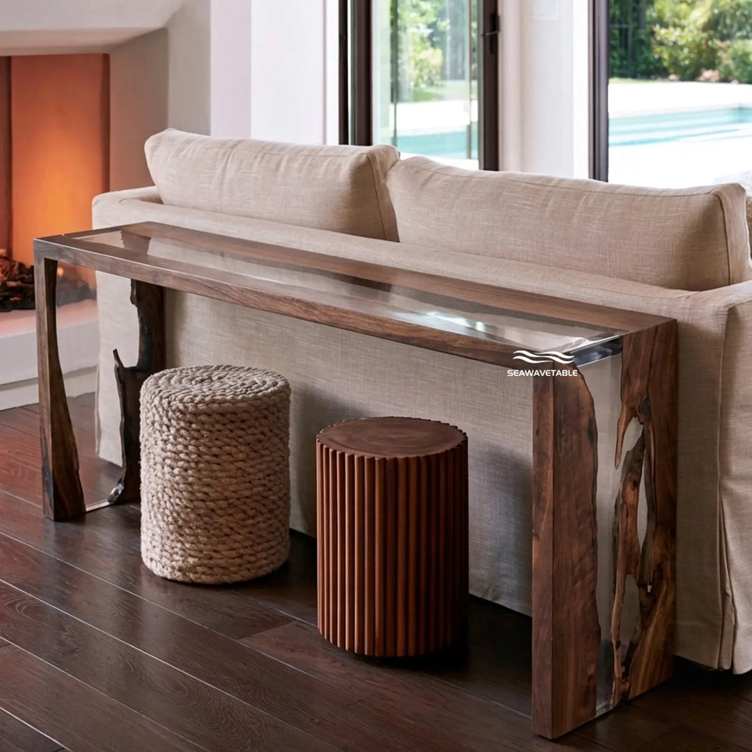 Seawavetable‑solid‑walnut‑waterfall‑style‑console‑with‑transparent‑resin