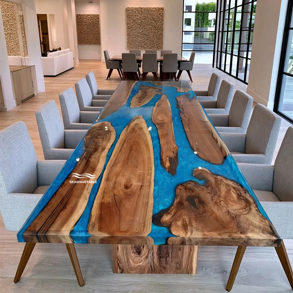 Seawavetable‑solid‑walnut‑slab‑table‑dual‑layer‑blue‑clear‑epoxy‑surface