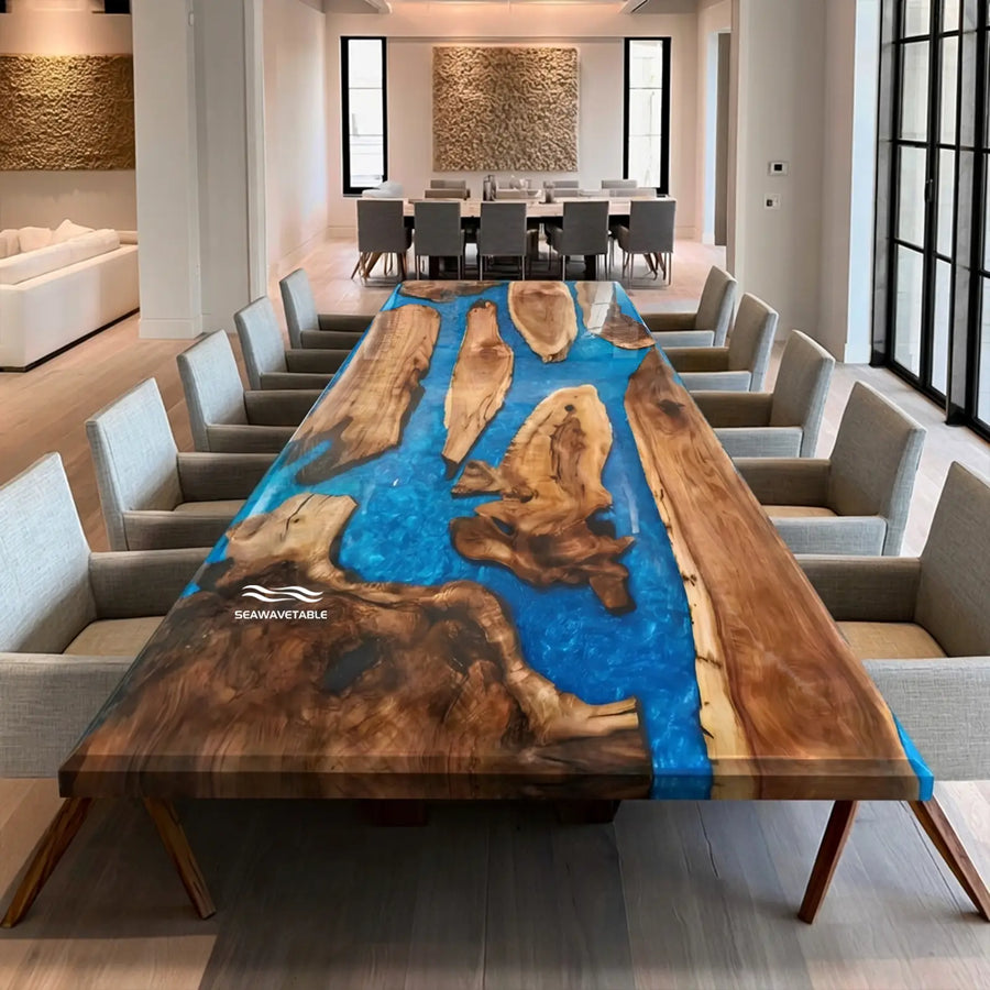 Seawavetable‑black‑walnut‑beveled‑edge‑swirl‑pearlescent‑blue‑epoxy‑table