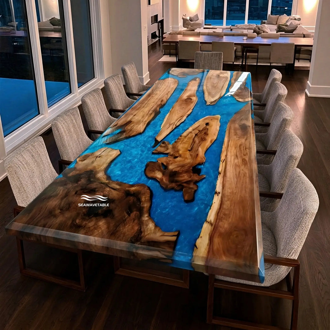 Seawavetable‑artisan‑epoxy‑dining‑table‑stirred‑pearl‑blue‑resin‑base