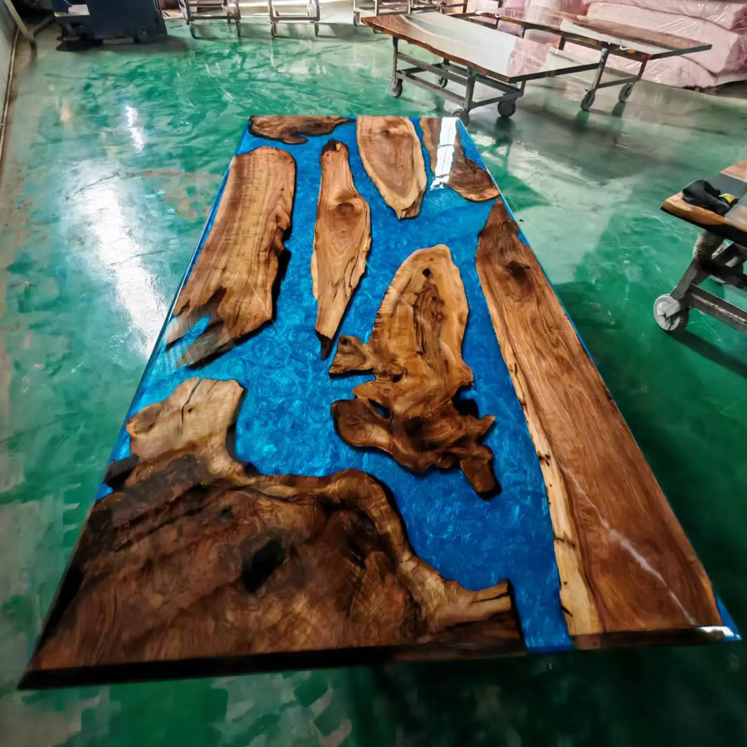 Seawavetable‑full‑high‑gloss‑walnut‑table‑layered‑blue‑transparent‑epoxy