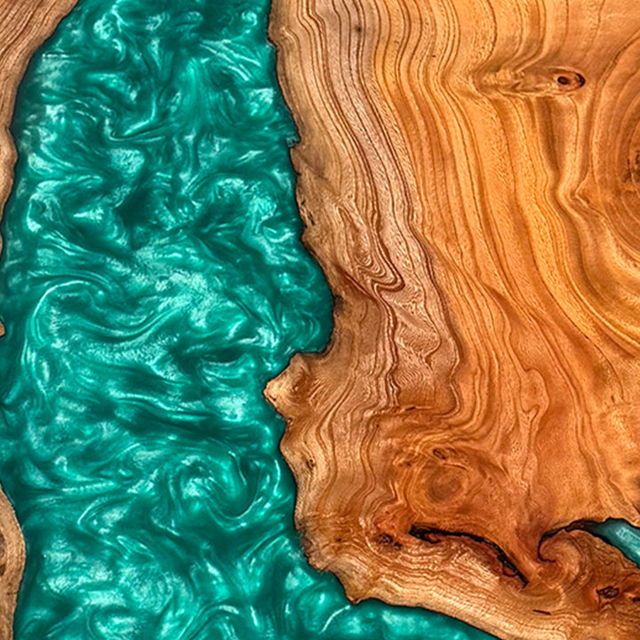 Seawavetable-High-Gloss Jade Oasis Resin River Table with Solid Beech Wood – Ohio Artisan Table
