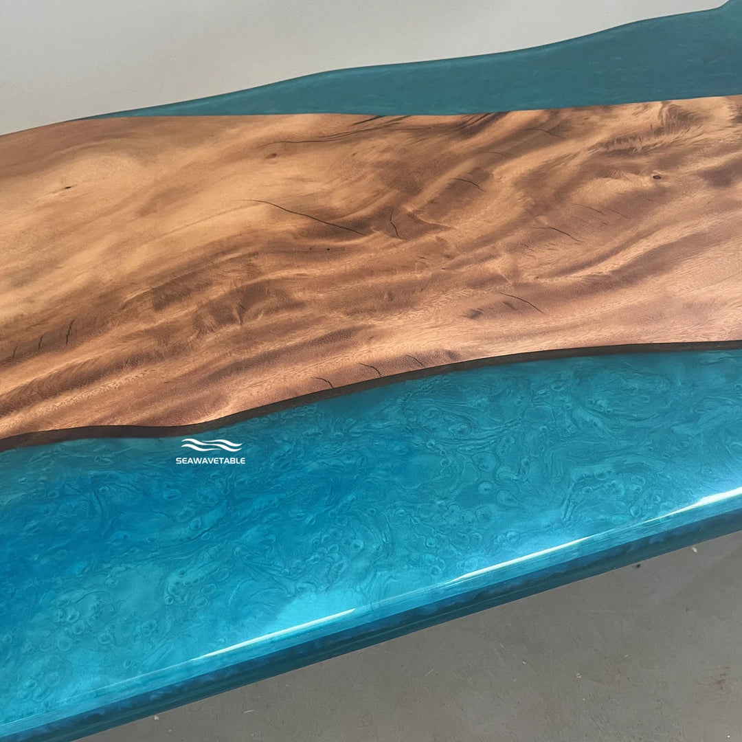 Seawavetable-Coastal style epoxy table hybrid edge walnut office desk
