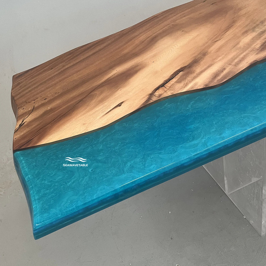 Seawavetable-Heavy-duty L-shaped desk walnut burl high-gloss epoxy river for home studio